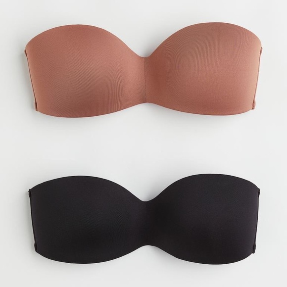NWT H&M 2-pack Soft-cup Bandeau Bras Black and Brown - Picture 1 of 3